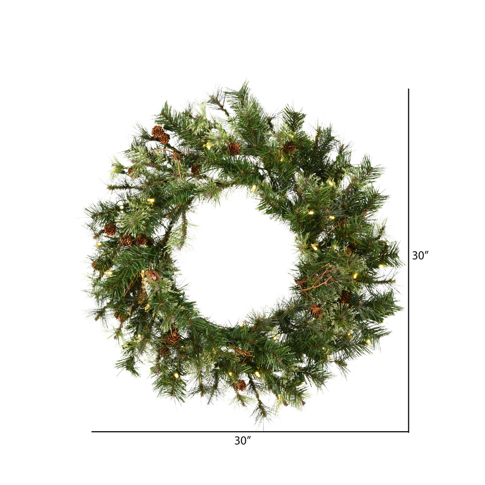 Vickerman 30" Mixed Country Pine Artificial Christmas Wreath Warm White Dura-lit LED Lights