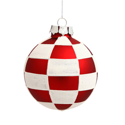 Vickerman 3" Red and White Check Ball Ornament 4 per Box