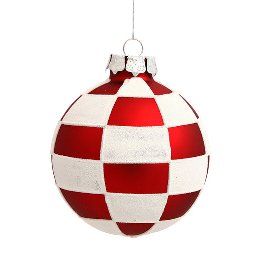 Vickerman 3" Red and White Check Ball Ornament 4 per Box