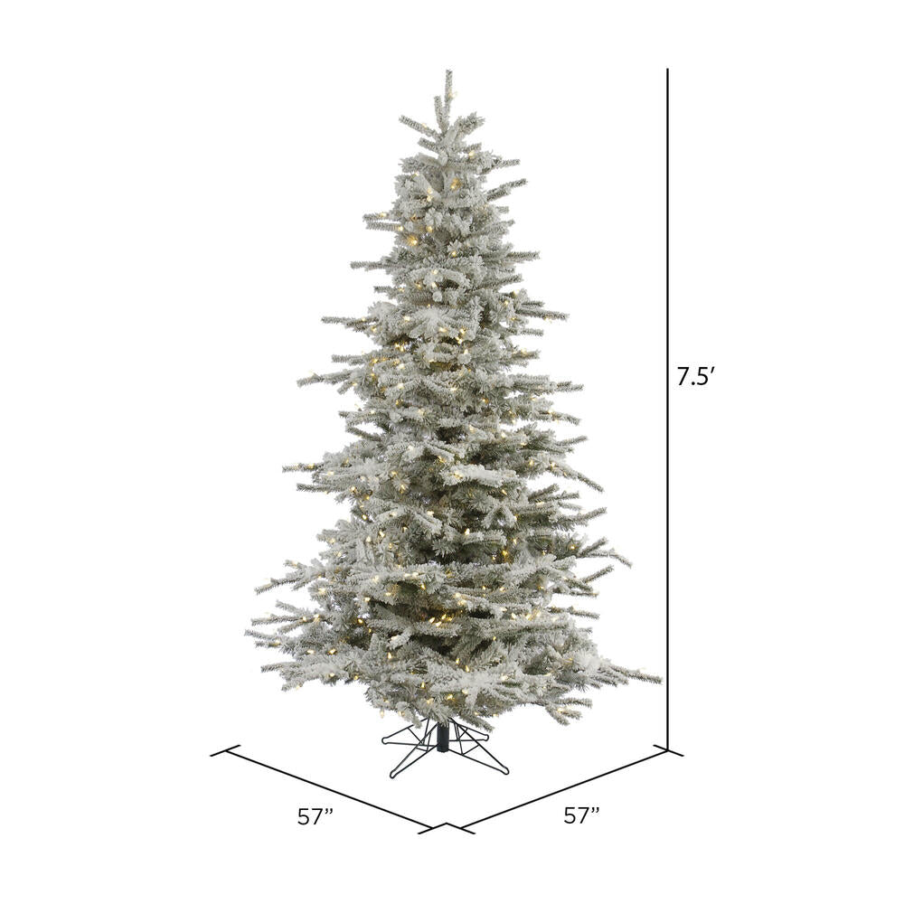 Vickerman 7.5' Flocked Sierra Fir Artificial Christmas Tree with Pure White Single Mold LED lights