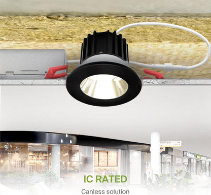 ASD Lighting LED Downlight 2INCH Changeable Round 8W CCT Selectable 2700/3000/3500/4000/5000K Dimmable, Chrome Smooth reflector, Black trim, ETL Energy Star