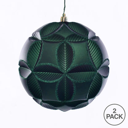 Vickerman 6" Emerald Matte Clover Ball Ornament 2 per Bag