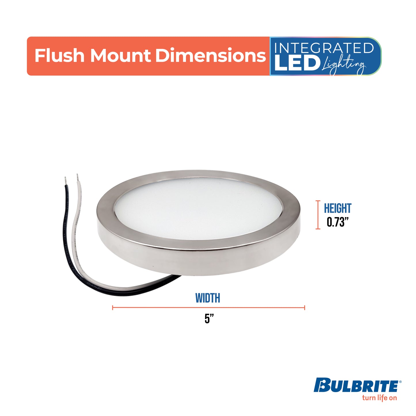 Bulbrite 773602 5 in. Round 10.3-Watt 3000K LED Flush Mount Light, 850 Lumens, Nickel