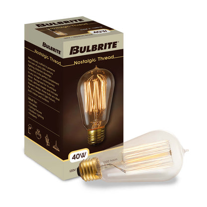 BULBRITE INCANDESCENT ST18 MEDIUM SCREW (E26) 40W DIMMABLE NOSTALGIC LIGHT BULB 2200K/AMBER 4PK (134019)