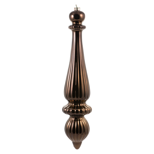 Vickerman 14" Chocolate Shiny Finial Drop Christmas Ornament UV Treated with Drilled and Wired Cap 2 per bag