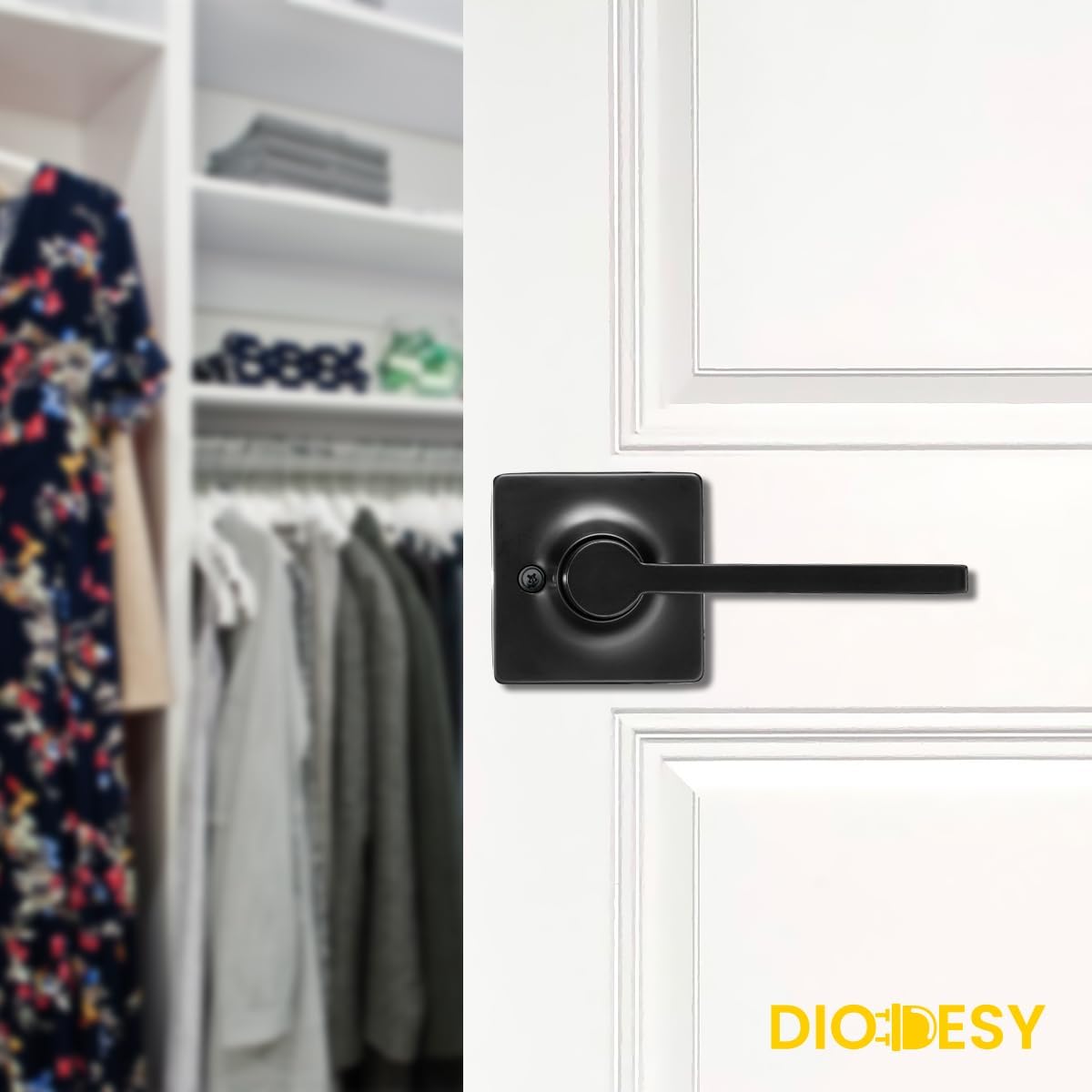 Diodesy Norwood Dummy Door Handle, Single Sided Lever for Closets, French Double Doors, and Pantry, Matte Black Non-Turning Reversible Interior Push/Pull Lever, Square Shape Door Knob