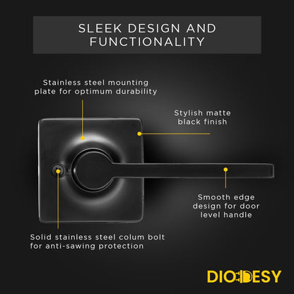 Diodesy Norwood Dummy Door Handle, Single Sided Lever for Closets, French Double Doors, and Pantry, Matte Black Non-Turning Reversible Interior Push/Pull Lever, Square Shape Door Knob
