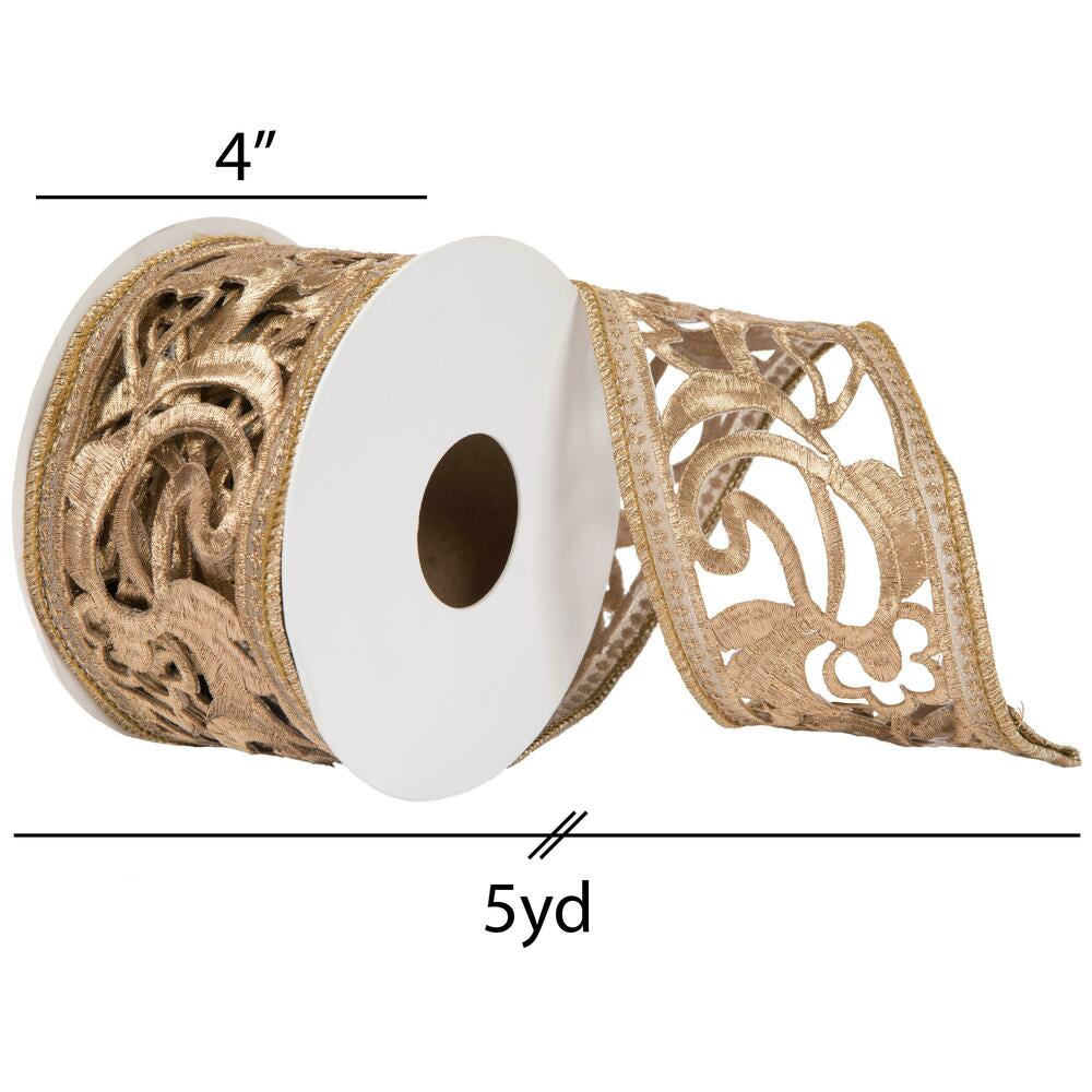 Vickerman 4" x 5 Yards Copper Laser Cut Trim Ribbon