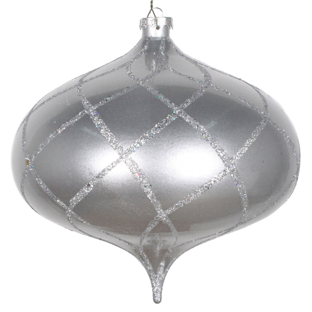 Vickerman 8" Silver Candy Glitter Net Onion Christmas Ornament