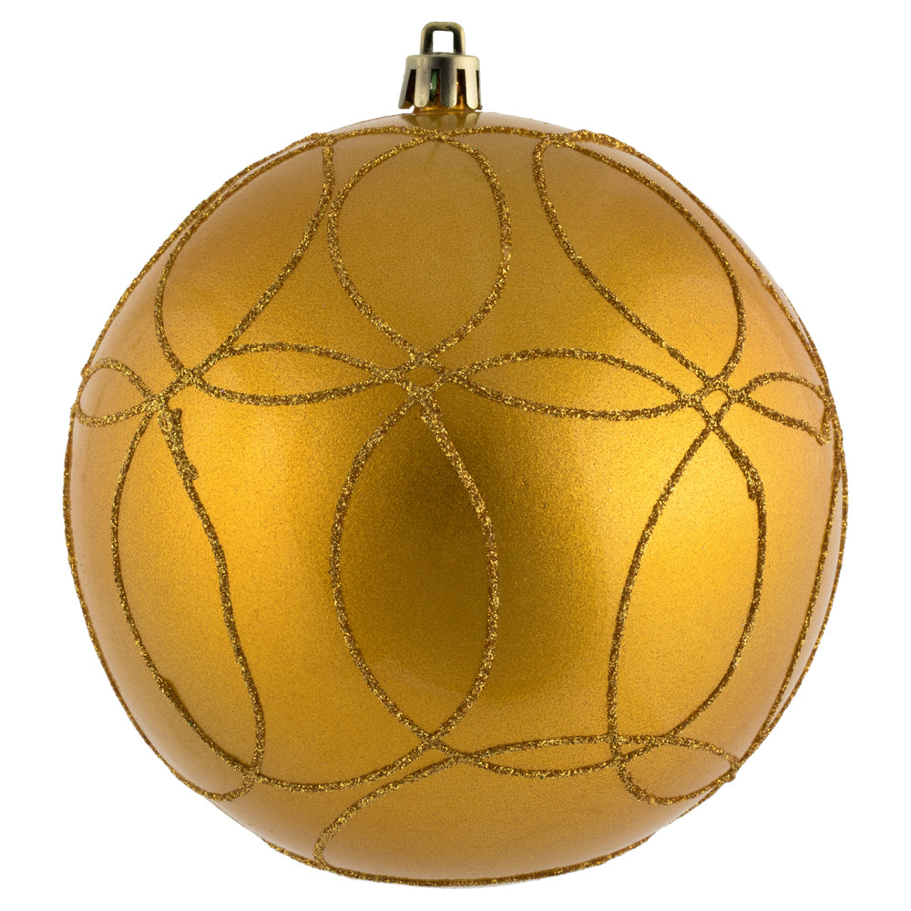 Vickerman 4.75" Honey Gold Candy Ornament with Circle Glitter Pattern 4 per Bag