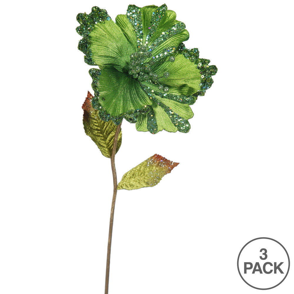 Vickerman 23" Lime Hibiscus Artificial Christmas Pick 3 per Bag