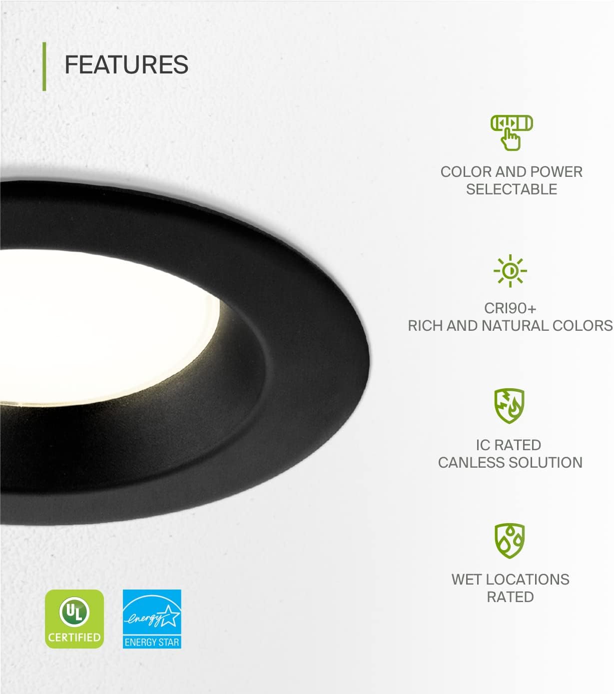 ASD Lighting LED Commercial Downlight 6inch 10/15/22W 120-277V 0-10V Dimmable 2700/3000/3500/4000/5000K Black UL ES