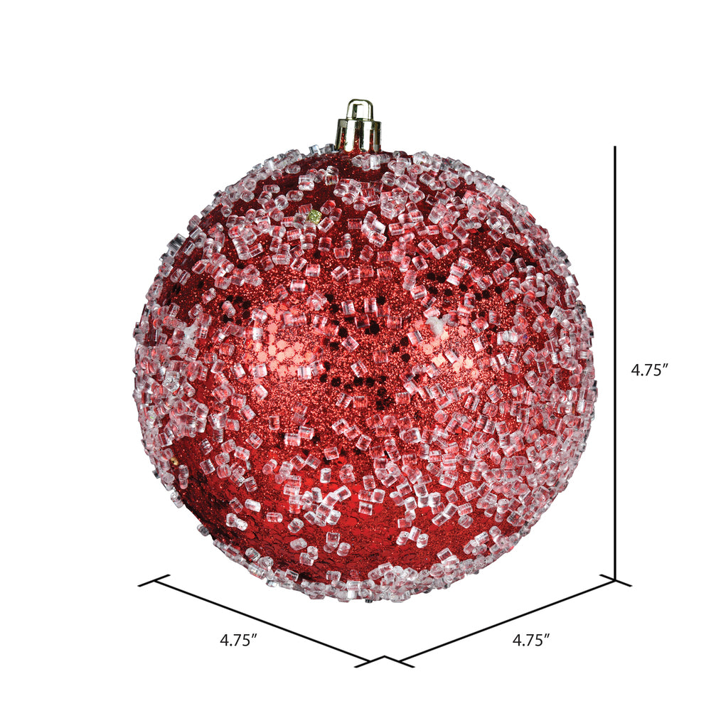 Vickerman 4.75" Red Glitter Hail Ball Ornament 4 per Bag