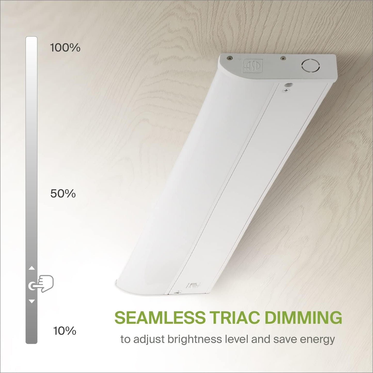 ASD Lighting LED Under Cabinet Bullnose 24" 12W 120V Dimmable CCT Selectable 3000/4000/5000K Hardwired, On/Off Switch, White ETL Energy Star