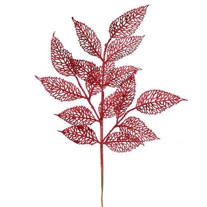 Vickerman 27" Burgundy Glitter Bay Leaf Lace Artificial Christmas Spray. Includes 12 sprays per pack.