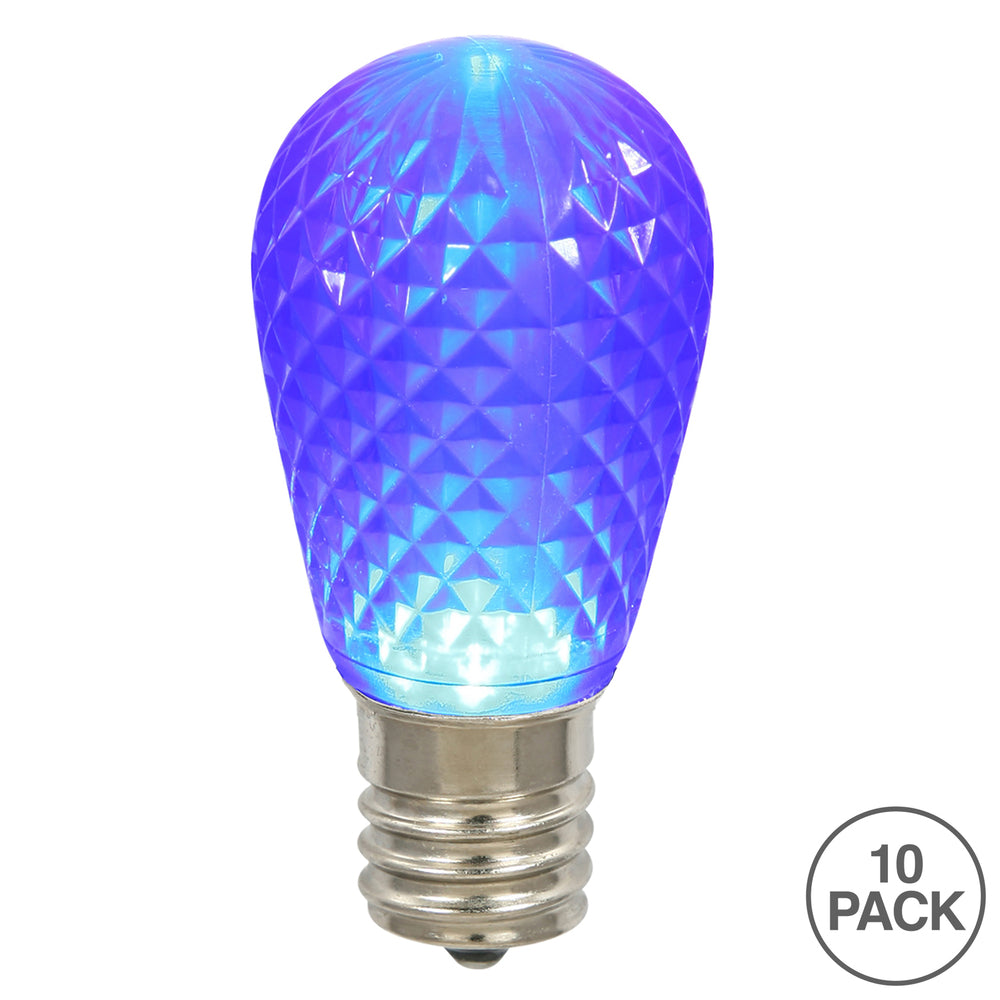 Vickerman S14 LED Blue Faceted Replacement Bulb E26 Nickel Base 10 Bulbs per Pack.