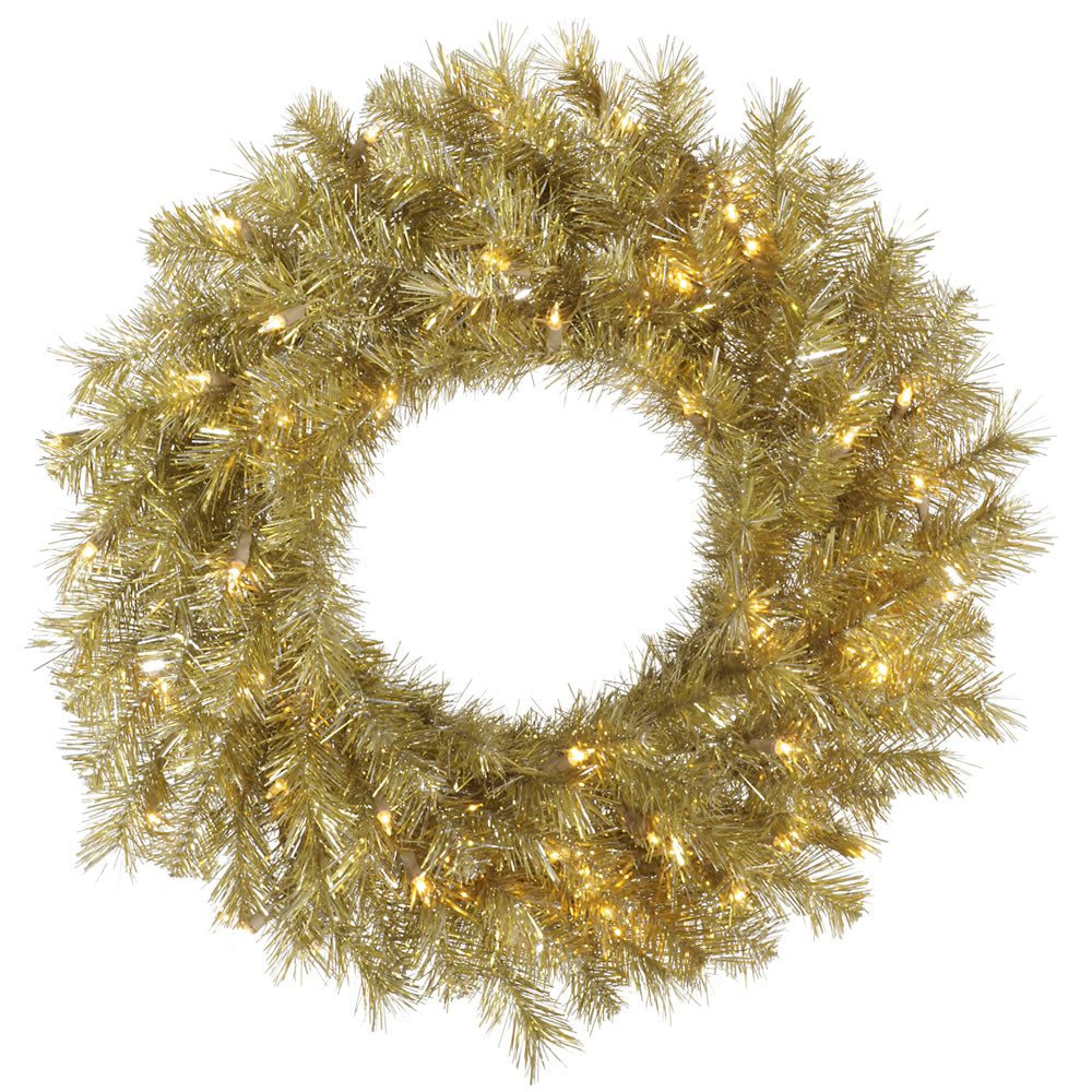 Vickerman 24" Gold and Silver Tinsel Artificial Christmas Wreath Warm White Dura-lit LED Lights