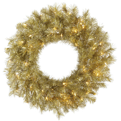 Vickerman 24" Gold and Silver Tinsel Artificial Christmas Wreath Warm White Dura-lit LED Lights