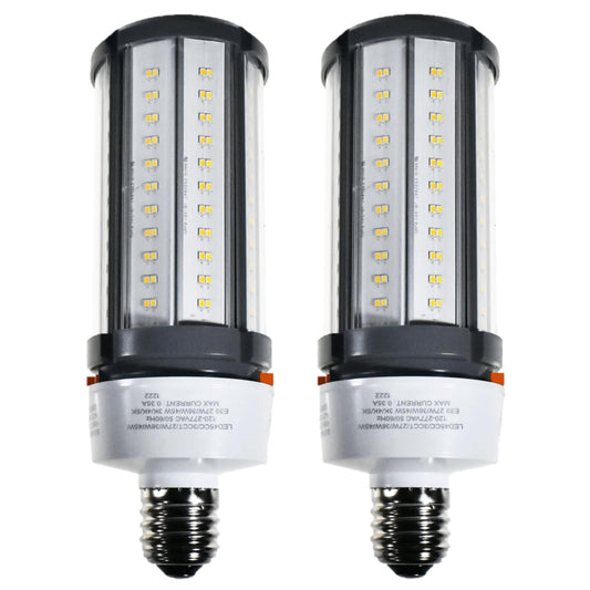 Damar- LED Corn Cob Post Top Bright Light Bulb Type B Ballast Bypass 27W/36W/45W E39 Mogul Base 30K/40K/50K Color Selectable 3780/5040/6300 Lumens Dimmable 120-277VAC Pack of 2- For Warehouse Garage
