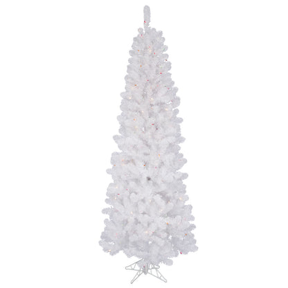 Vickerman 6.5' White Salem Pencil Pine Artificial Christmas Tree 300 Multi-Colored LED Lights