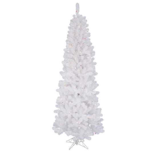 Vickerman 6.5' White Salem Pencil Pine Artificial Christmas Tree 300 Multi-Colored LED Lights