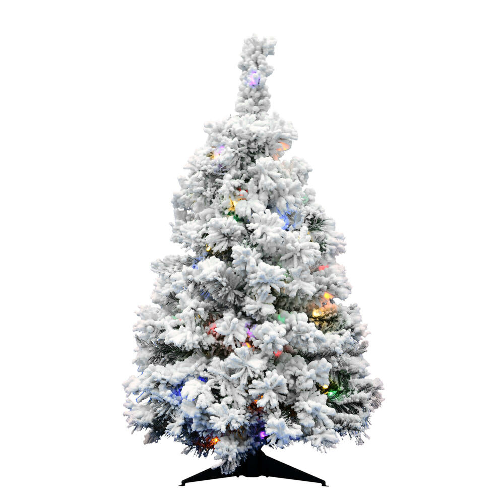 Vickerman 36" Flocked Alaskan Pine Artificial Christmas Tree 100 Multi-Colored LED Dura-Lit lights