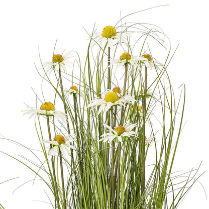 Vickerman 48" Artificial Potted Green Grass and Daisies.