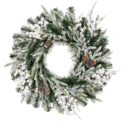 Vickerman 24" Frosted Berry Mixed Pine Cone Artificial Unlit Wreath.