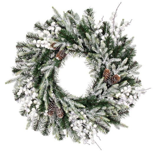 Vickerman 24" Frosted Berry Mixed Pine Cone Artificial Unlit Wreath.