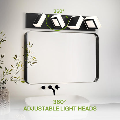 ASD Lighting LED Vanity 4-light 23W 120V with rotatable heads CCT Selectable 2700/3000/4000/5000/6000K Dimmable Black ETL