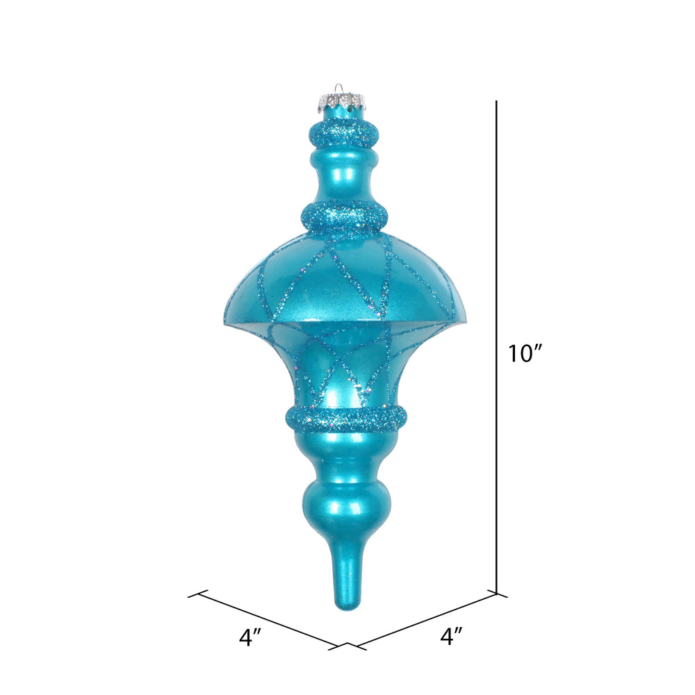 Vickerman 10" Turquoise Candy Finish Net Top Finial Ornament with Glitter Accents