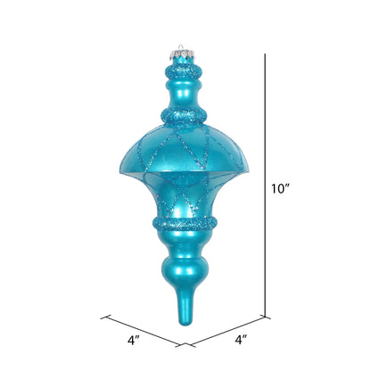 Vickerman 10" Turquoise Candy Finish Net Top Finial Ornament with Glitter Accents