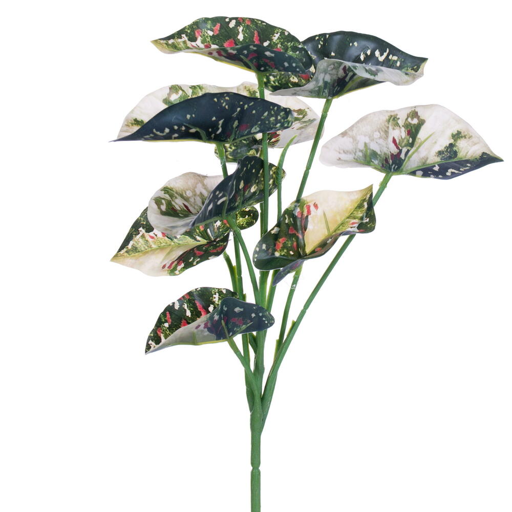Vickerman 12.5" Artificial Green Variegated Leaves Spray. Includes three pieces per bag.