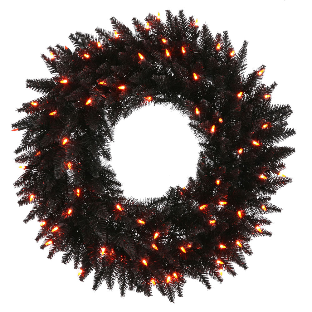 Vickerman 24" Black Fir Artificial Christmas Wreath Orange Dura-Lit LED lights.