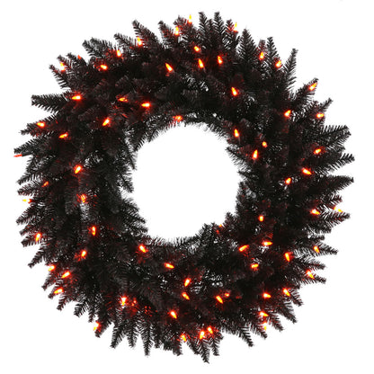 Vickerman 24" Black Fir Artificial Christmas Wreath Orange Dura-Lit LED lights.