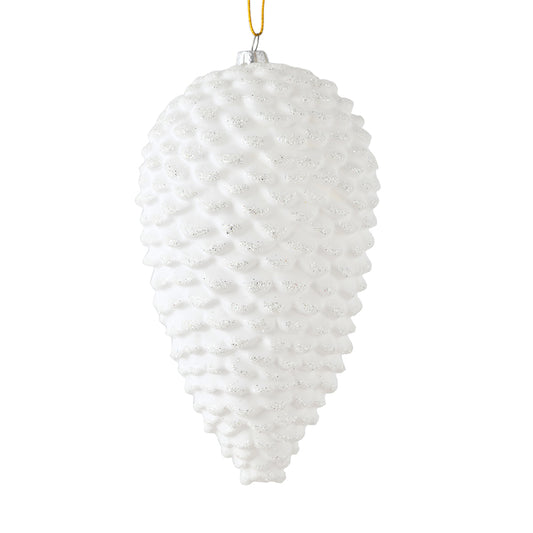 Vickerman 10" White Matte Glitter Pinecone Christmas Ornament Pack of 2