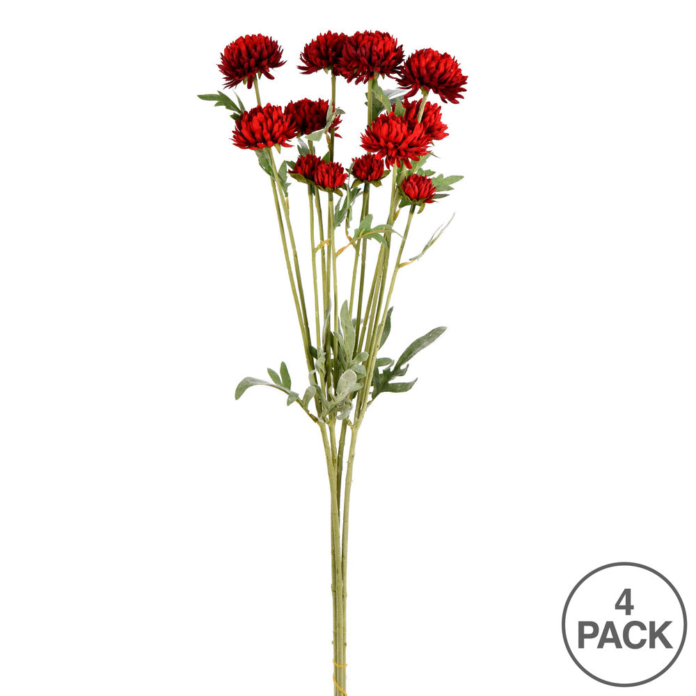 Vickerman 27" Artificial Red Daisy Spray. There are 4 Sprays per pack.