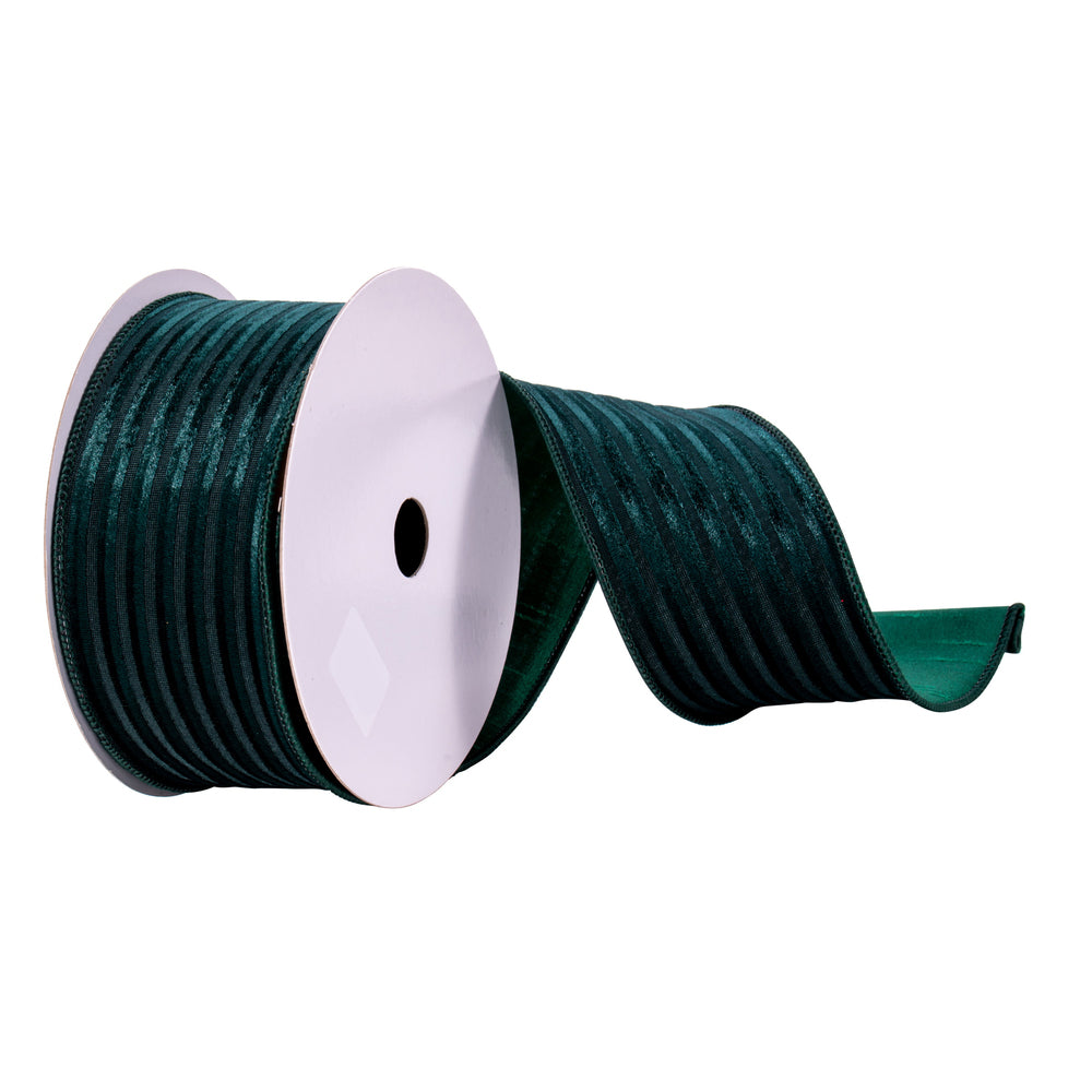 Vickerman 2.5" x 10 Yards Emerald Stripe Mesh and Velvet Ribbon