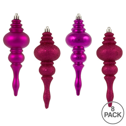 Vickerman 7" Fuchsia 4-Finish Finial Ornament 8 per Box