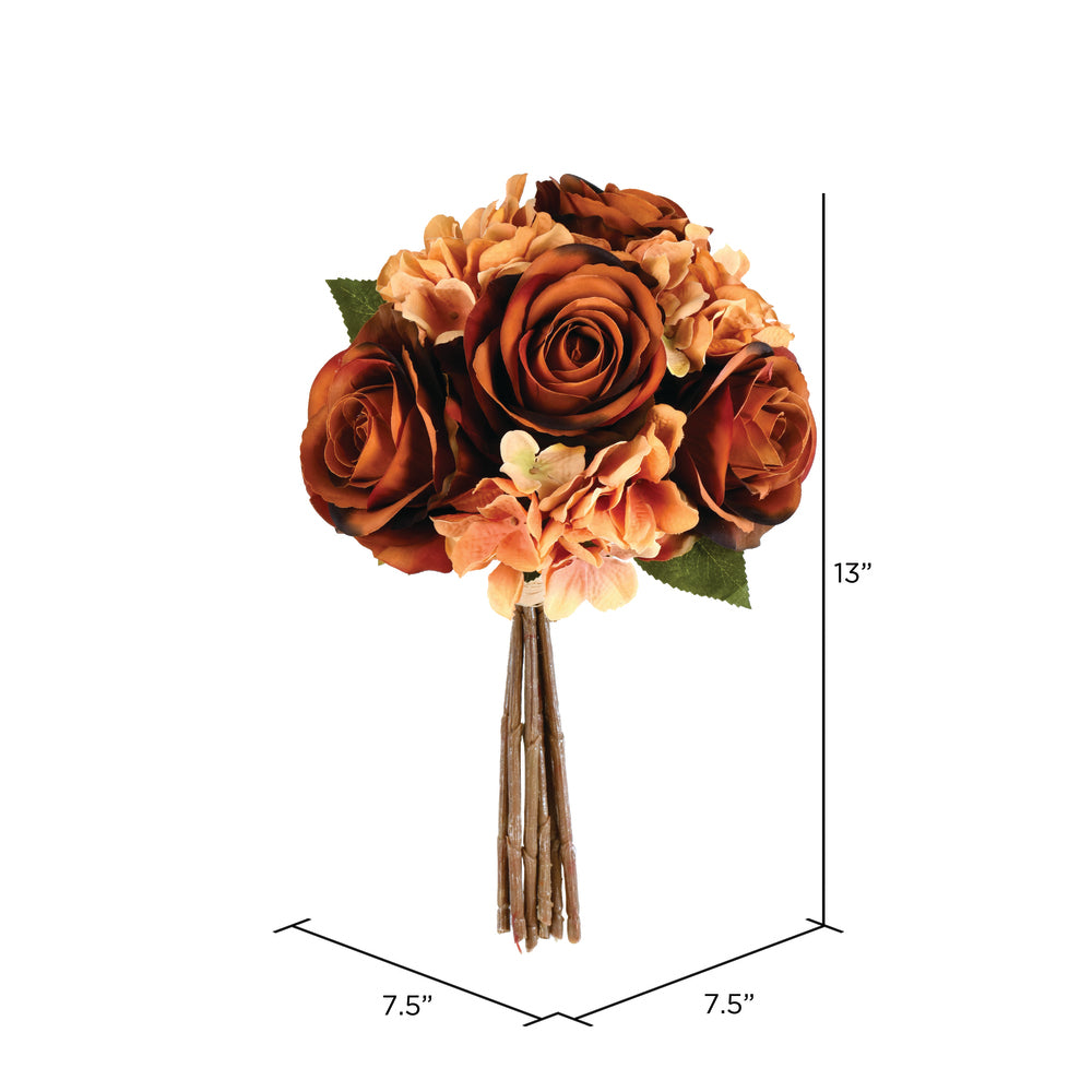 Vickerman 13" Artificial Brown Rose and Hydrangea Bouquet Pack of 2