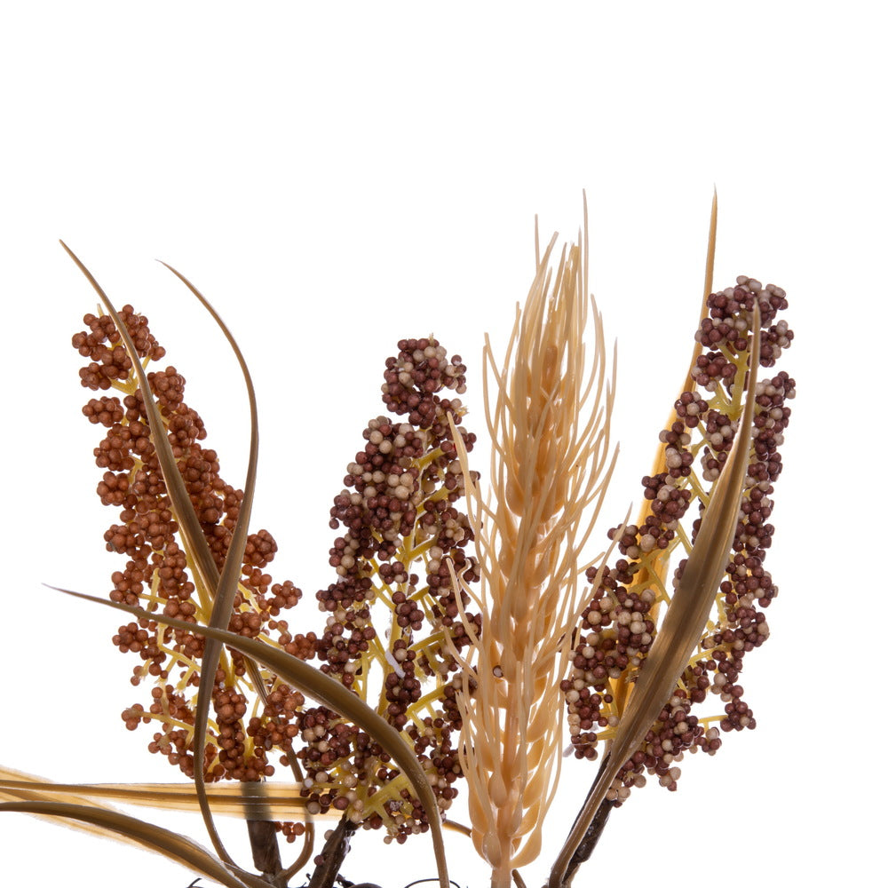 Vickerman Artificial 20" Brown Ivory Corn Wreath. Features brown grass and a circular grapevine base.