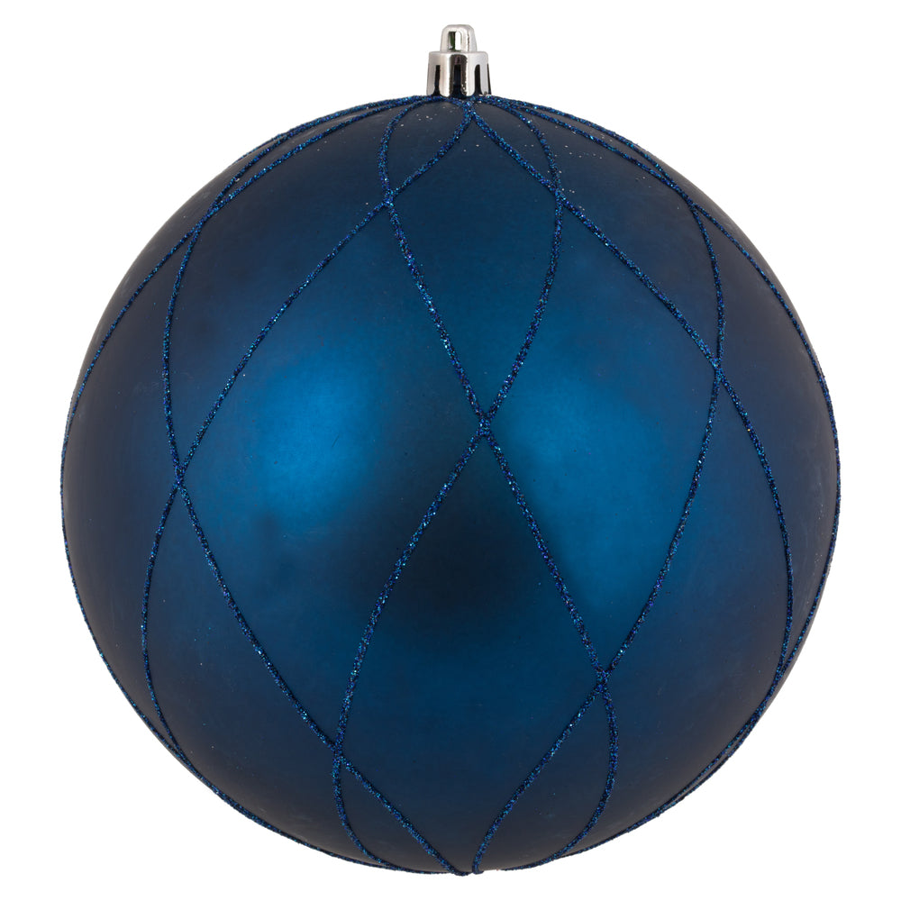 Vickerman 6" Midnight Blue Matte and Glitter Swirl Ball Ornament 3 per Box