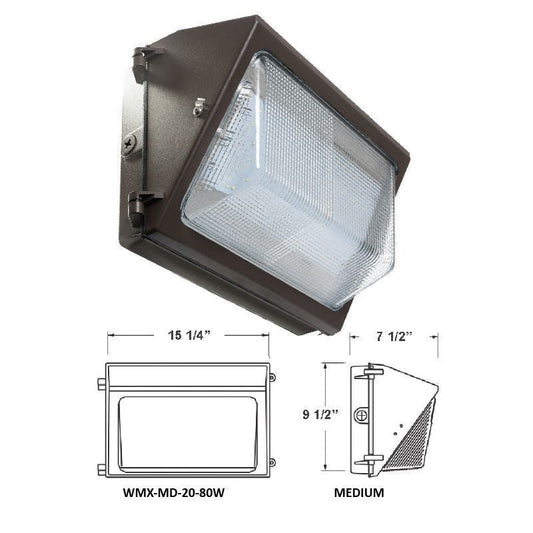 Westgate X-Gen None Cut-Off Glass Wall Pack Md Housing Adj. 20W-80W 30K 120-277V 0-10V, Outdoor Lighting, 20W/40W/60W80W, 130 Lumens/W, 3000K, Bronze  Finish