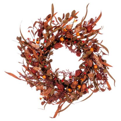 Vickerman 22" Autumn Orange Artificial Assorted Leaf Wreath with Berries.