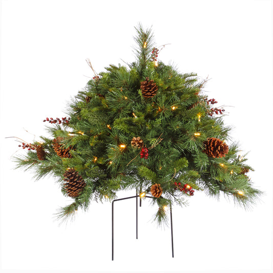 Vickerman 2' Cibola Mixed Berry Artificial Christmas Bush with 100 Warm White LED Lights. This mixed cibola series features a variety of tips and berries to create a full bush. Take this bush and secure it into the container of your choice with the metal