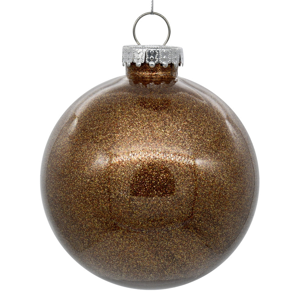 Vickerman 4" Clear Ball Christmas Ornament with Mocha Glitter Interior 6 Pieces per bag