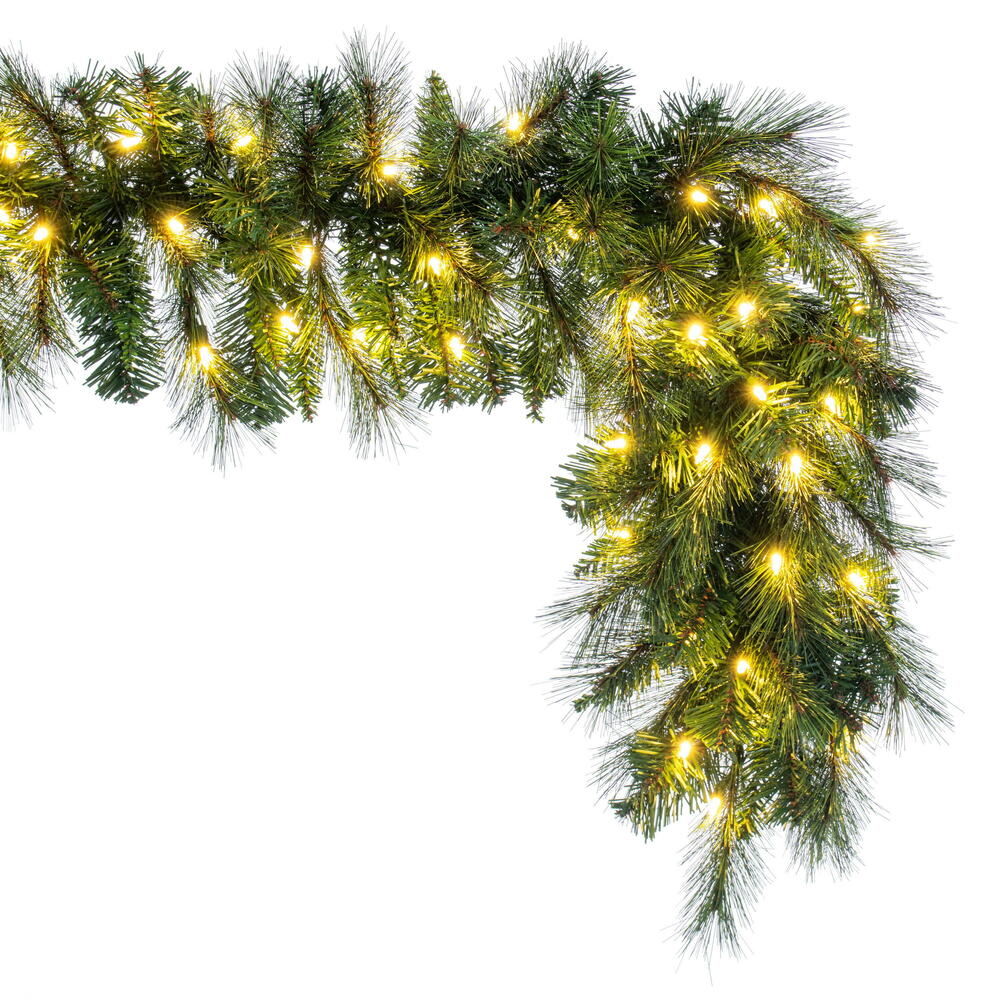 Vickerman 9' x 14" Brighton Pine Artificial Garland with 100 Dura-Lit® Warm White LED Mini Lights and 250 PE/PVC Tips.