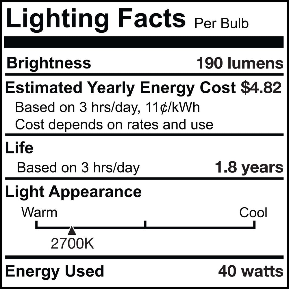 BULBRITE INCANDESCENT T8 MEDIUM SCREW (E26) 40W DIMMABLE LIGHT BULB 2700K/WARM WHITE 5PK (705140)