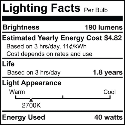 BULBRITE INCANDESCENT T8 MEDIUM SCREW (E26) 40W DIMMABLE LIGHT BULB 2700K/WARM WHITE 5PK (705140)