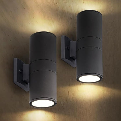 ASD Lighting BULB Round Outdoor Wall Cylinder, Up And Downlight Fixture, 120V, 6.44Wide, 50°, 60W Max, Black Finish, 2 Pack